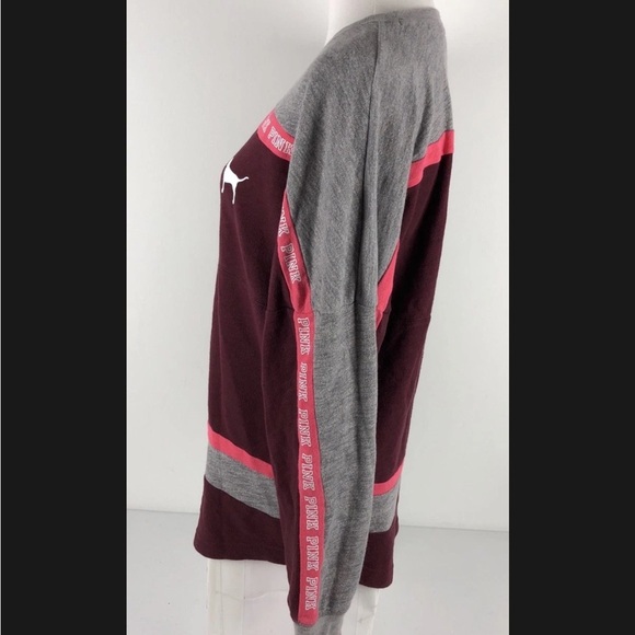 Victoria's Secret PINK Burgundy and Gray Crew Neck Sweatshirt - Picture 2 of 8